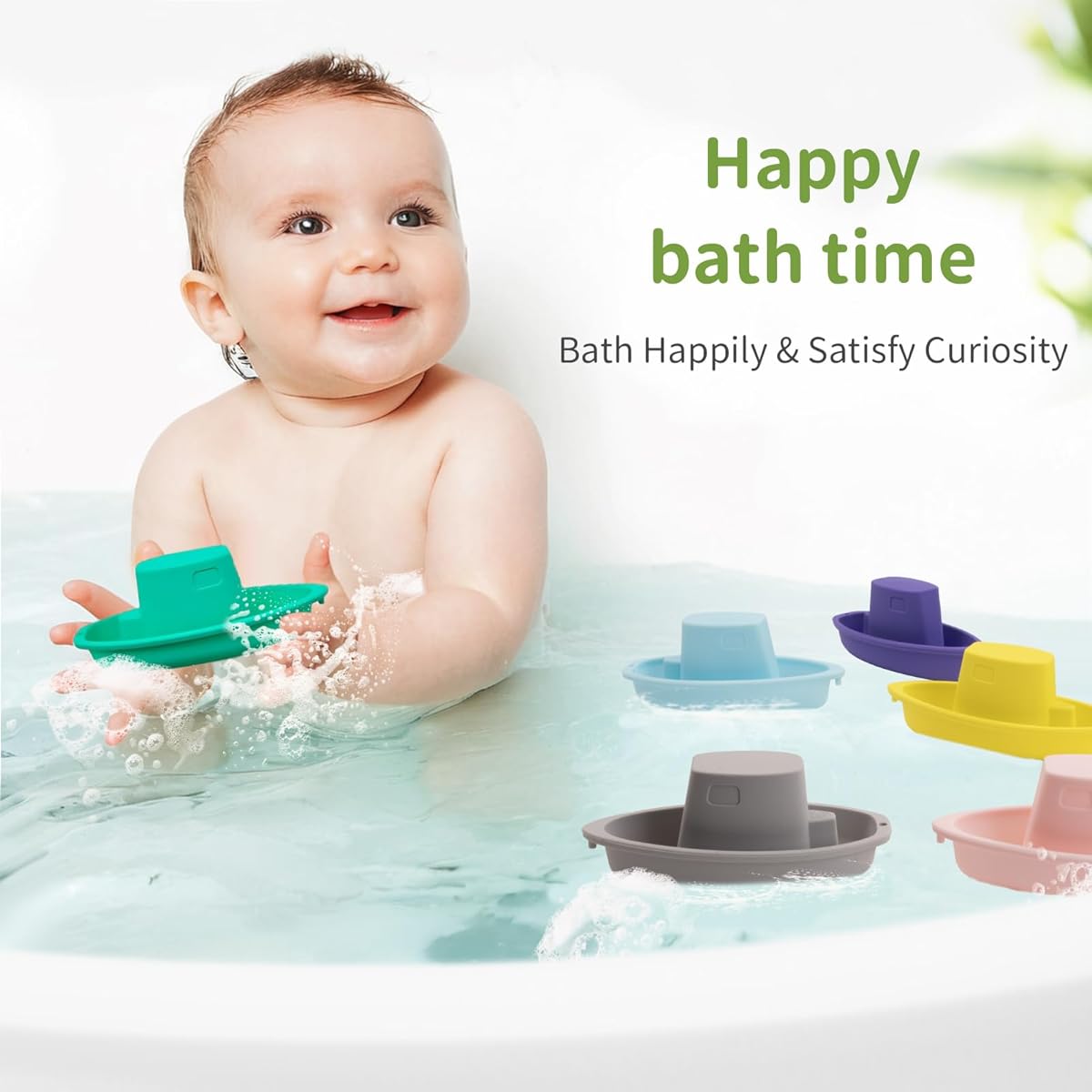 mandoo Stackable Bath Boat Toy | Floating Bathtub Toy Set of 7 for Babies & Toddlers