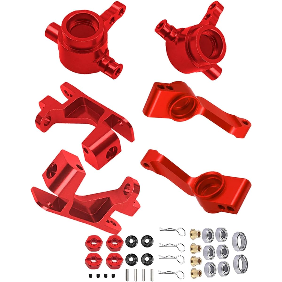 HopsupRC Alloy Steering Block Caster Block C Hub Stub Axle Carrier Upgrade Parts for 1/10 Slash Raster Stampede Hos 4x4 VXL 4WD Left and Right Wheel Hex & Bearing Hop Up Red