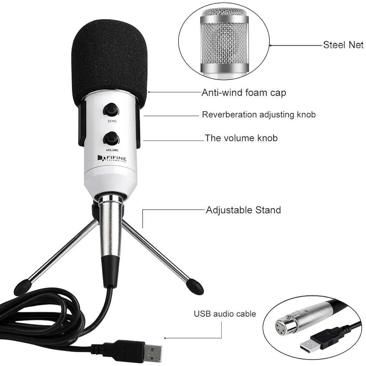 Microphone USB Microphone, Plug and Play Condenser Microphone for PC/Computer Podcasting One Line Meeting Self Studio Recording