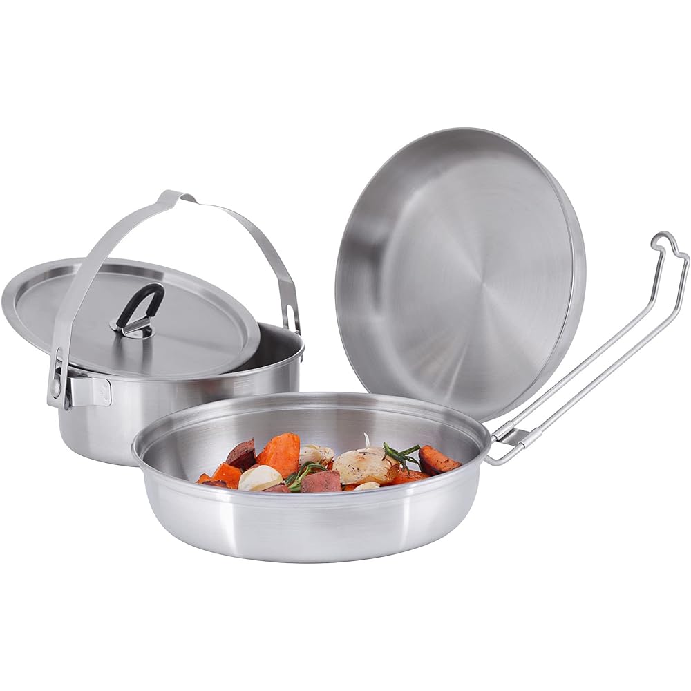 [TATONKA] Cooker 3-piece set, pot, frying pan, stainless steel, carrying bag included