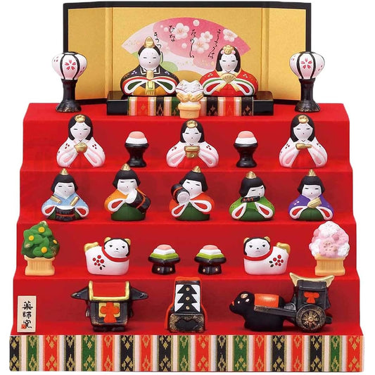 Hina dolls, compact, ceramic, small, cute, Hina dolls/Kinsai Hana Kazari Hina dolls (five-tiered display)/Miniature, first festival, Hina dolls, Hina dolls, Hina decorations
