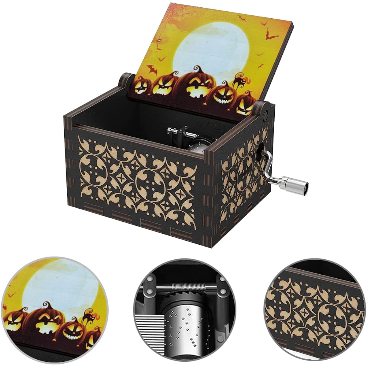 Bolunlun Halloween Music Box Wooden Hand Crank Music Box Halloween/Birthday/Christmas/Valentine's Day Gift (Halloween Melody) (3)