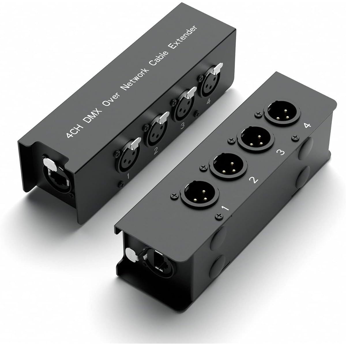 Dingsun 4 Channel 3 Pin XLR Male and Female to Ethernet Cable Extender, DMX over Network Cable Extender, RJ45 Cat5/Cat6 Ethercon Cable Extension, Compact Snake Receiver, XLR, AES (One Pair)