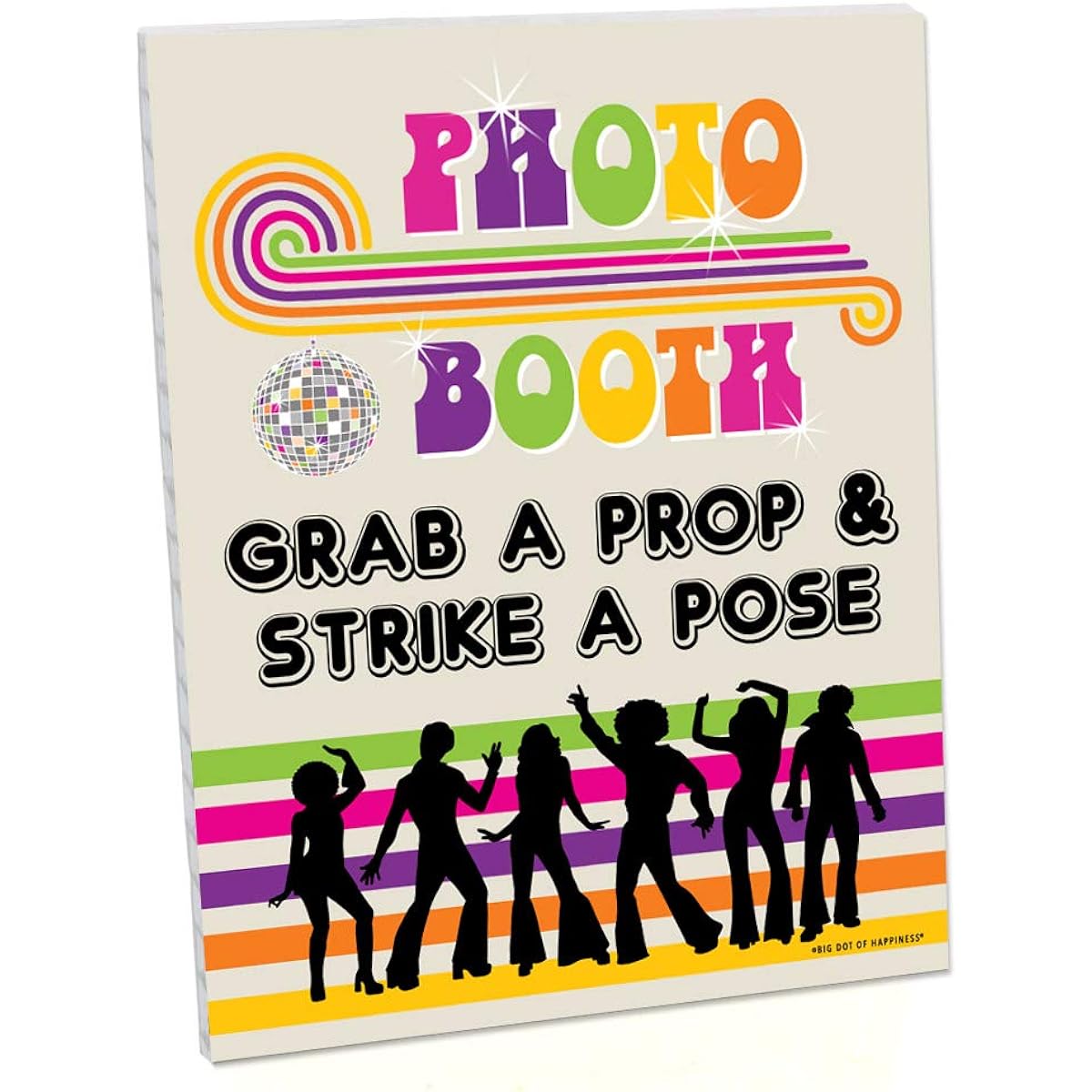 Big Dot of Happiness 70's Disco Photo Booth Sign - 1970's Disco Fever Party Decorations - Printed on Sturdy Plastic Material - 10.5 x 13.75 Inches - Sign with Stand - 1 Piece