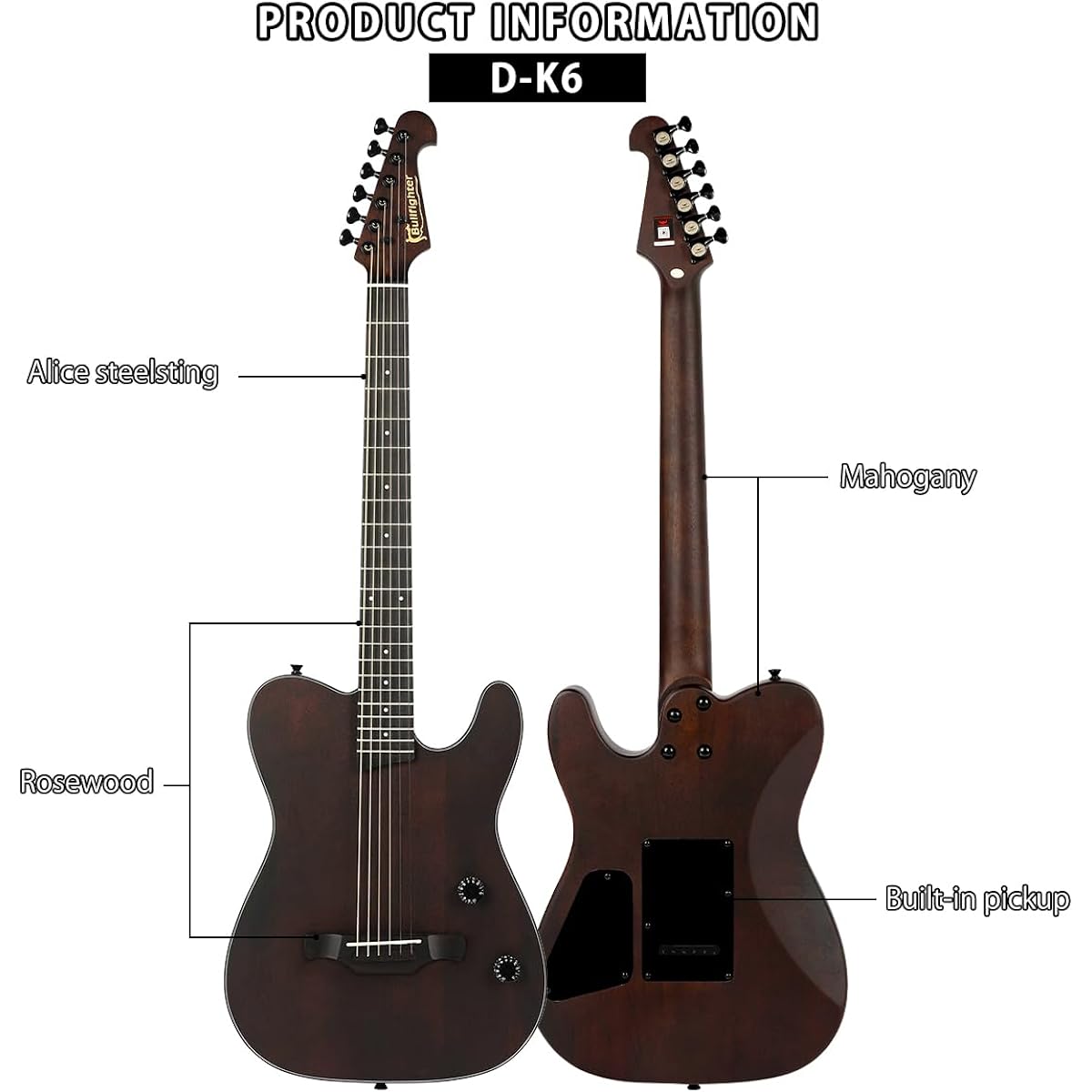 Bullfighter Silent Guitar Acoustic Guitar Travel Guitar Quiet Beginner Practice Steel String Electric Acoustic Guitar Folk Guitar Equipped with a Built-in Pickup System (Steel Strings)