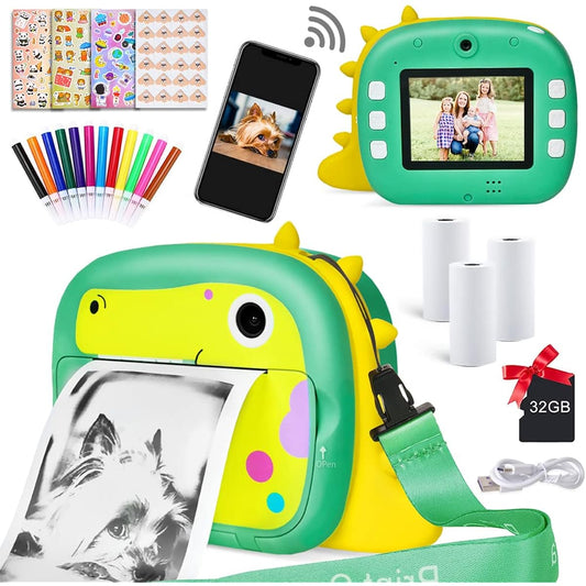 and Rear, 1080P, Cash Register Roll Paper Print Camera, 2.4" IPS Screen, Front and Rear Lenses, Selfie/Timer Shooting/Recording, 32GB Memory Card Included, USB Rechargeable, Japanese Operation Screen, Birthday Gift, Educational Toy, For Beginners (Green)