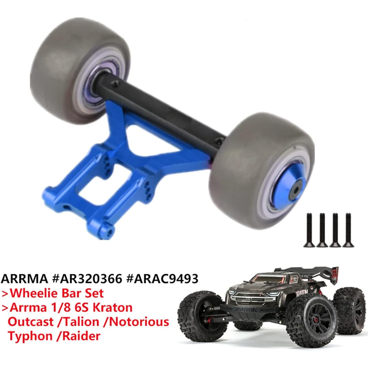 Aluminum Wheeled Bar Set Upgrade Parts for Arrma 1/8 Kraton Notorious Outcast Talion Typhon 6S Rc Car AR320366 (Blue)