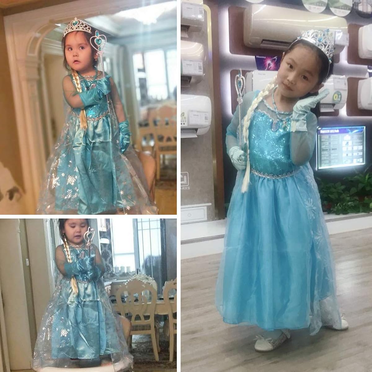 Princess Dress Up Costume for Girls Birthday Party with Wig, Crown, Mace and Gloves Accessories Ages 3-10