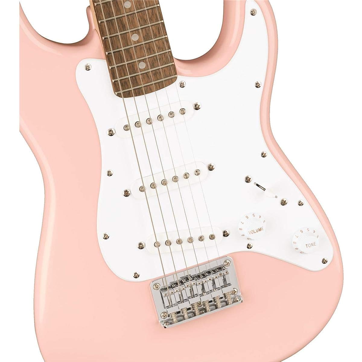 Squier Electric Guitar Mini Stratocaster®, Laurel Fingerboard, Shell Pink with Soft Case
