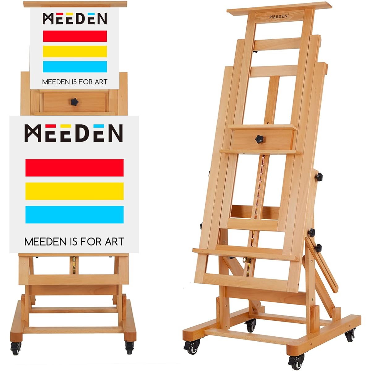 MEEDEN Deluxe Adjustable H-Frame Studio Easel, Multifunctional Artist Easel, Heavy Duty Art Easel, Display Easel, Extra Large Thick Beech Wood Easel, Holds Canvas Art up to 78.7" Tall