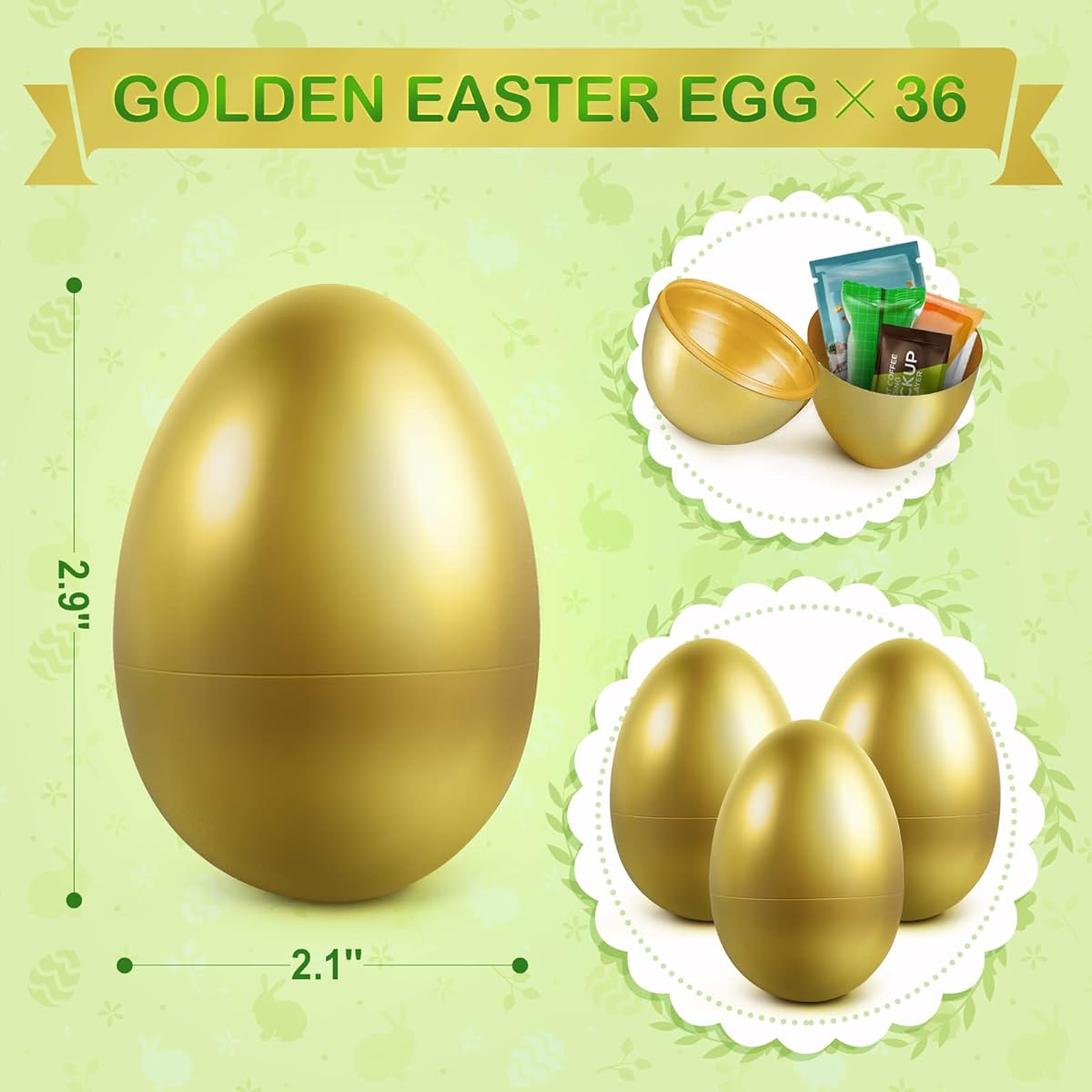 SpringFlower 36 Golden Metallic Easter Eggs Plastic Easter Eggs Easter Egg Hunt Surprise Eggs Easter Themed Party Favors Easter Egg Hunt Basket Stuffers Classroom Prize Supplies