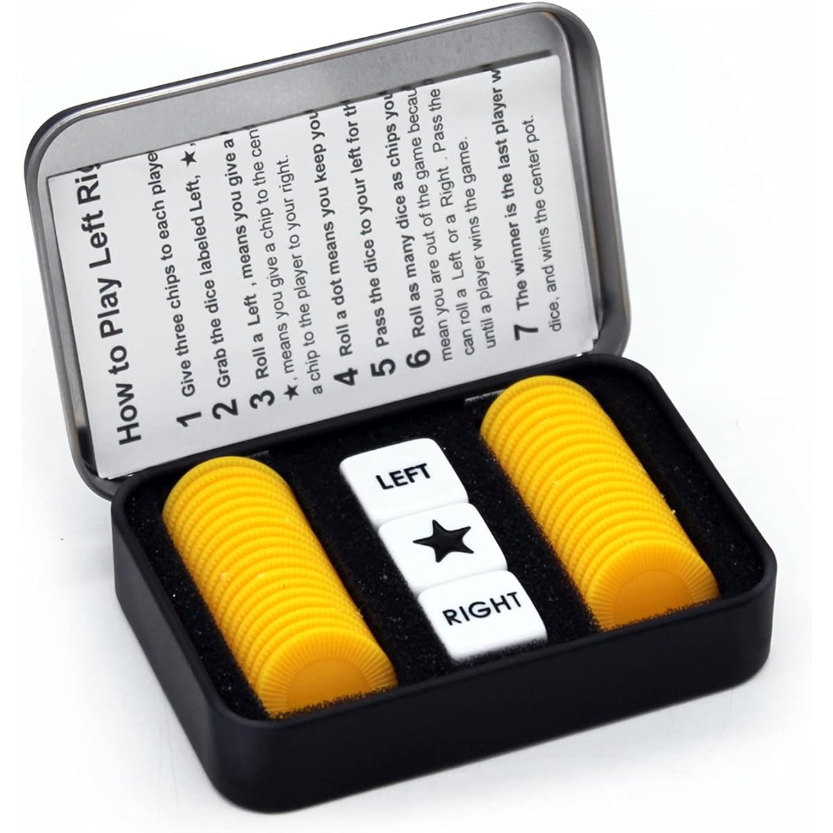 Bilywey Left Right Center Dice Game Set 3 Dice + 36 Chips (Yellow)