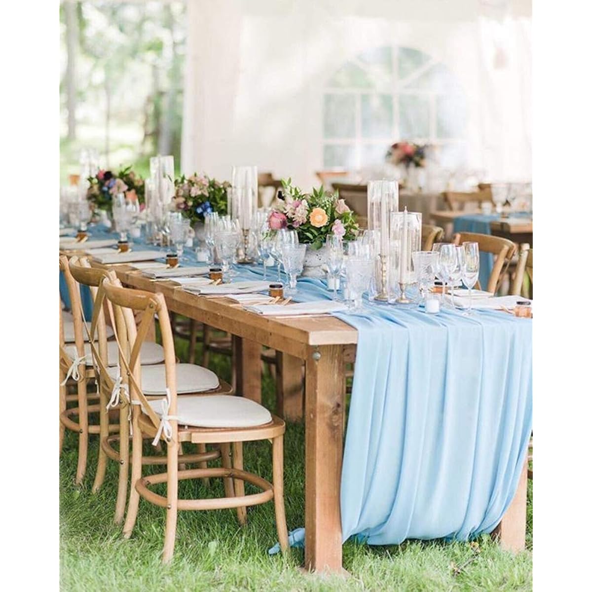 Chiffon Table Runner Baby Blue Sheer Table Runner Tulle Wedding Bridal Shower Arch Event Decoration 10 Feet 2 Pieces