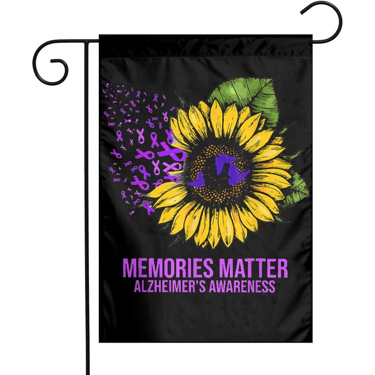 DoubleHappy Fight Against Alzheimers Sunflower Garden Flag Outdoor Decor Flag Banner 12 x 18 inches