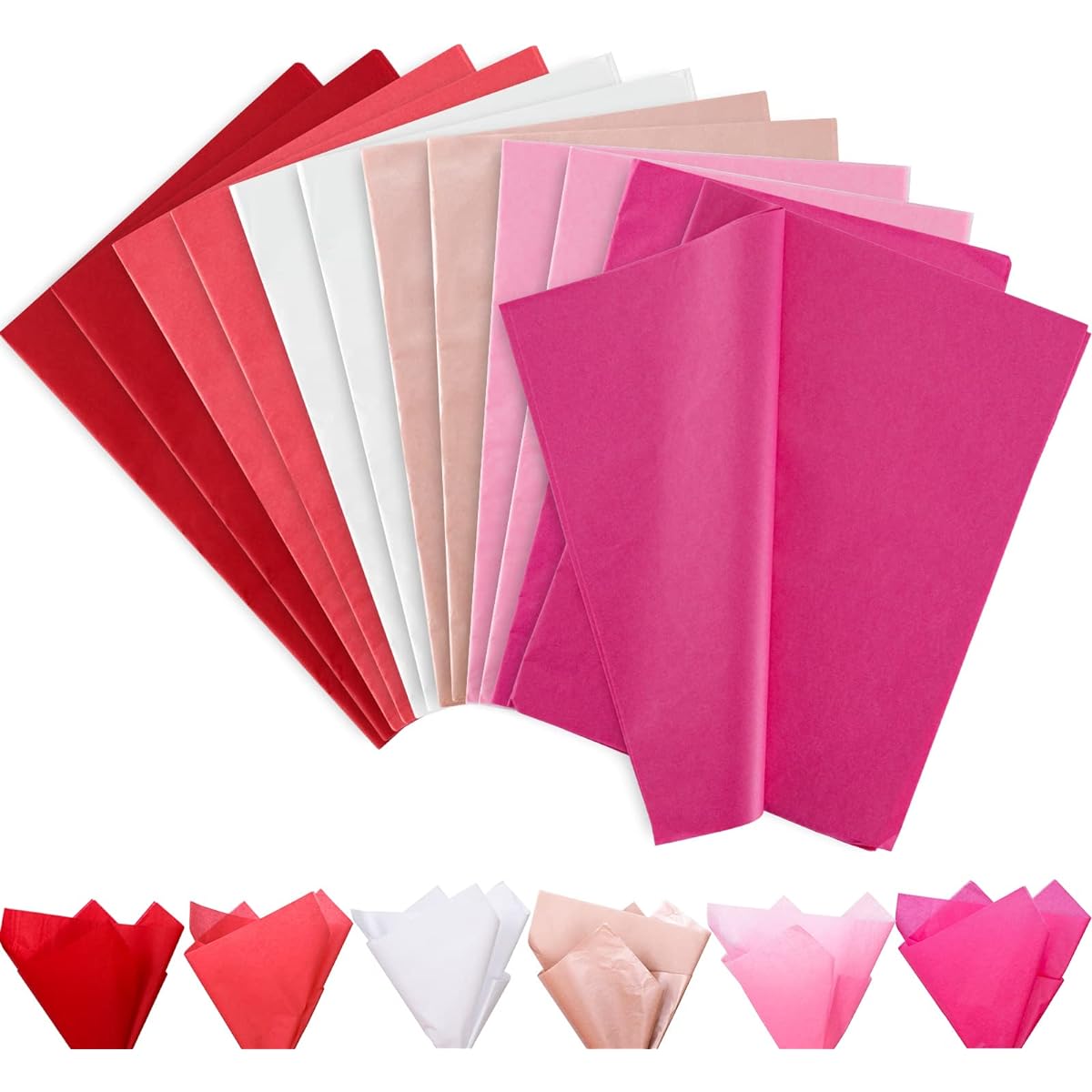Whaline Tissue Paper 120 Sheets Red Pink Purple Rose Gold White Gift Wrapping Paper Multicolor Art Paper DIY Craft Birthday Valentine Easter Wedding Holiday Decorations 14 x 20 inches