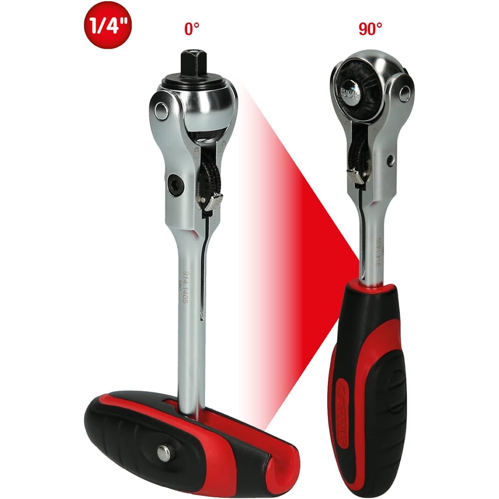 KS Tools 1/4" MODIFIX Mini T Handle Swivel Head Ratchet 72 Teeth 914.1405