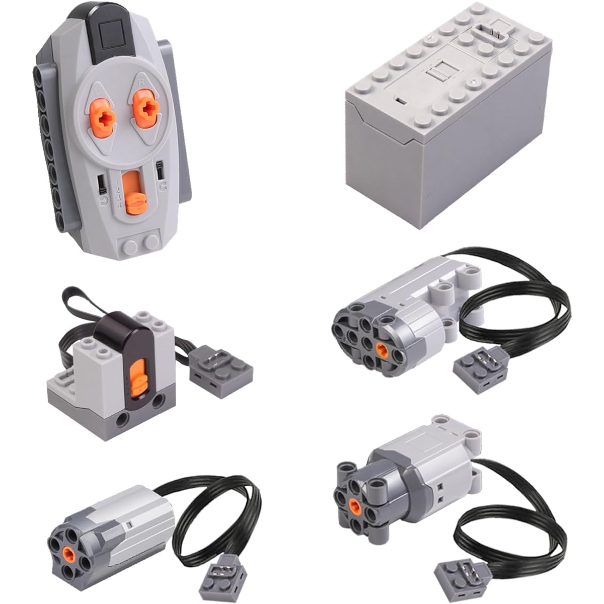 Scakbyer Power Functions Motor Set Compatible with Lego Technic Car Building Blocks, Includes 1 Remote Control, 1 AAA Battery Box, 1 Servo Motor, 1 Large Motor, 1 Medium Motor, 1 Receiver