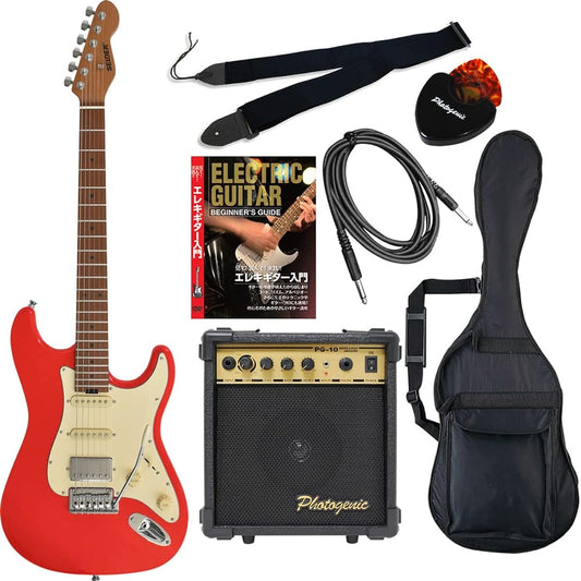 SELDER ST-33RM/CR Stratocaster Electric Guitar, Cardinal Red, 7-Piece Beginner's Set