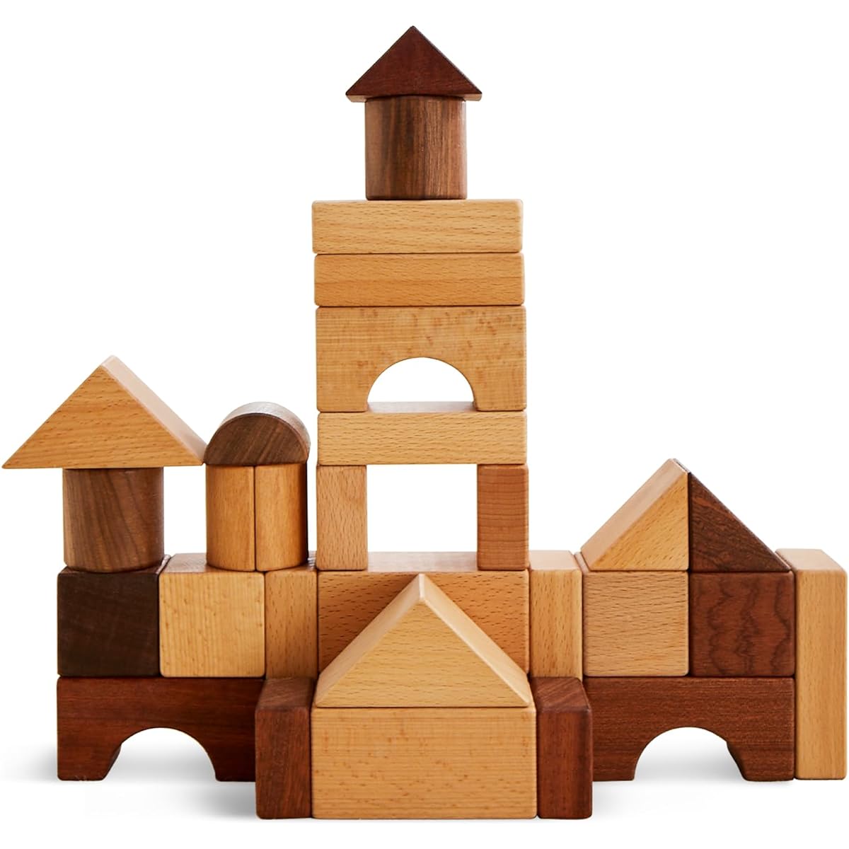 Beright Wooden Block Set 32 Pieces Made from Natural Materials such as Sapele and Beech