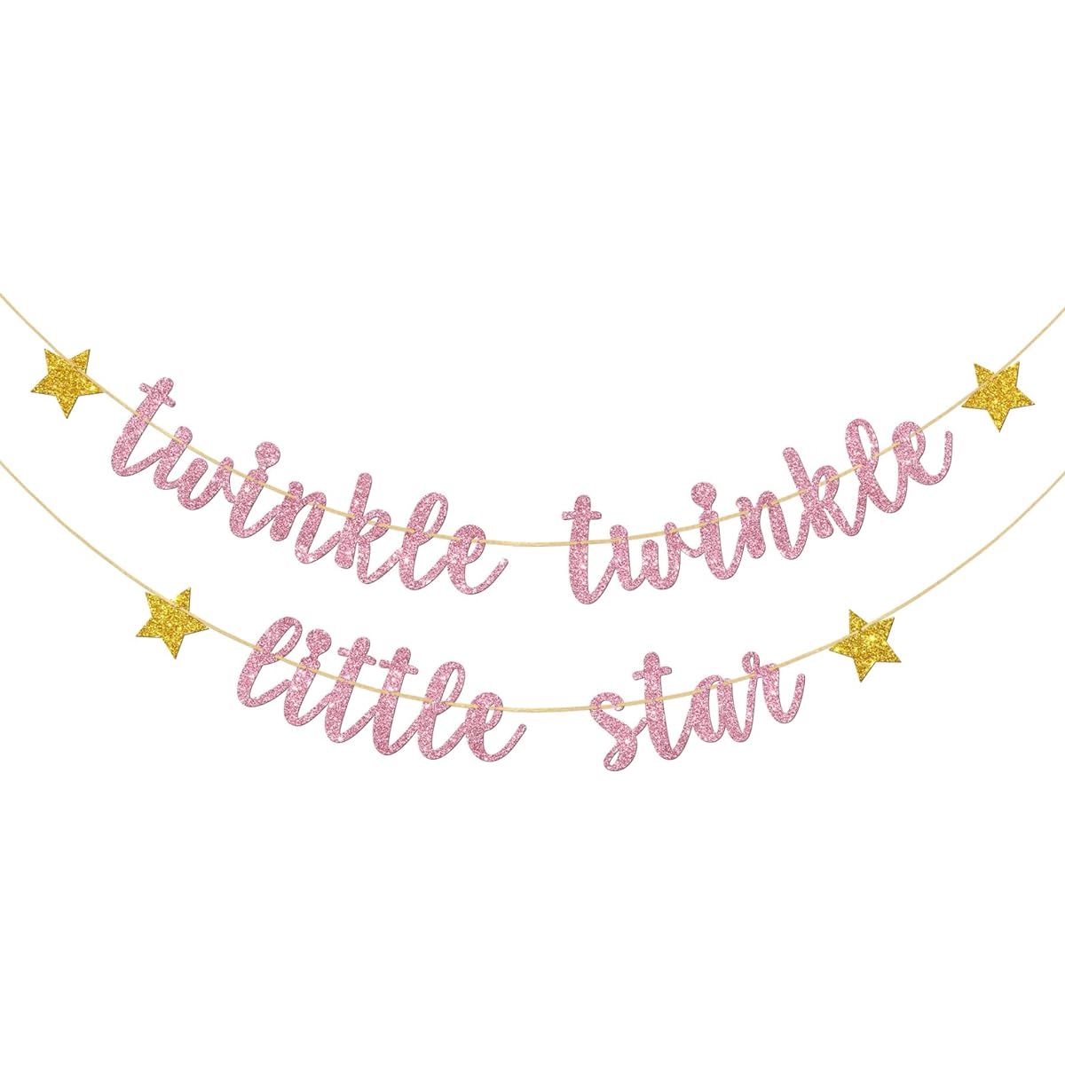 Twinkle Twinkle Little Star Banner - Baby Shower Photo Backdrop, Kids Birthday Party Decorations, Gender Reveal, Welcome Little One(Pink Glitter)