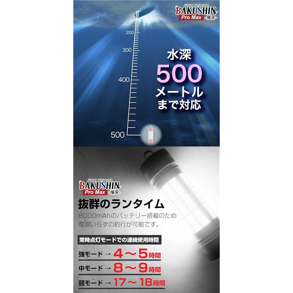 FUNKS Fishing Light Rechargeable BAKUSHIN Cordless White Underwater Powerful LED Fishing Light Wireless Underwater Fishing Light High Brightness 6000 Lumens 50w