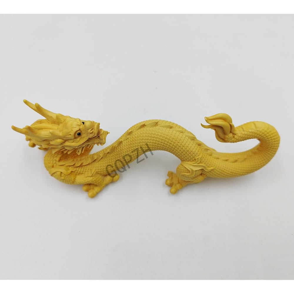 Wood Carving Dragon Figurine 16cm Tsuge Tree Lucky Charm Zodiac Feng Shui Good Luck
