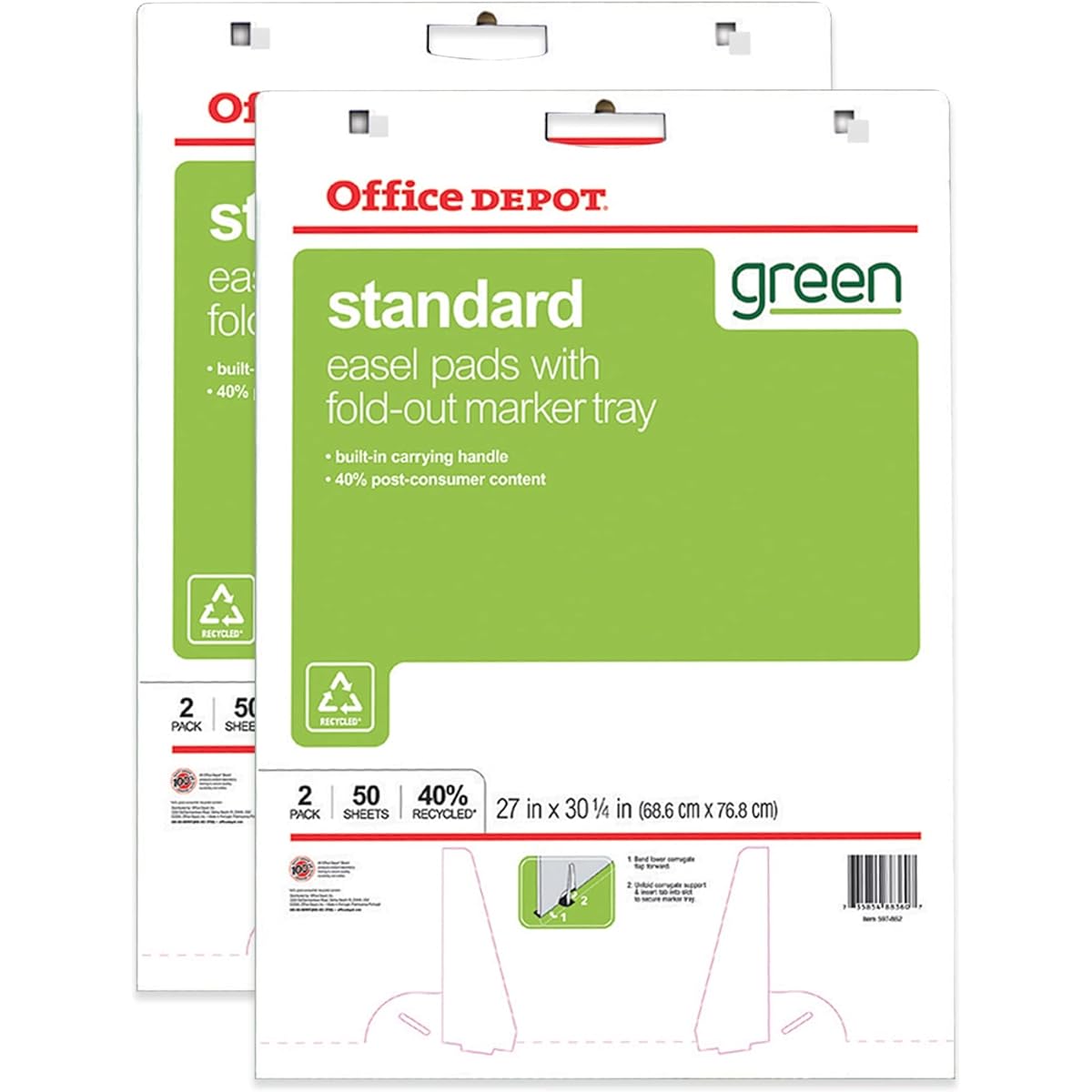 Office Depot 40% Recycled Smear-Free Easel Pads 27" x 32" Plain White Paper 50 Sheets, Set of 2 99454