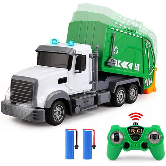 2.4G RC Garbage Truck Toy with Lights - 6 Channel Remote Control Waste Management Trash Truck with 2 Rechargeable Batteries, Recycle Trash Toys for Kids, Great Christmas Gifts for Boys/Girls Age 3-8