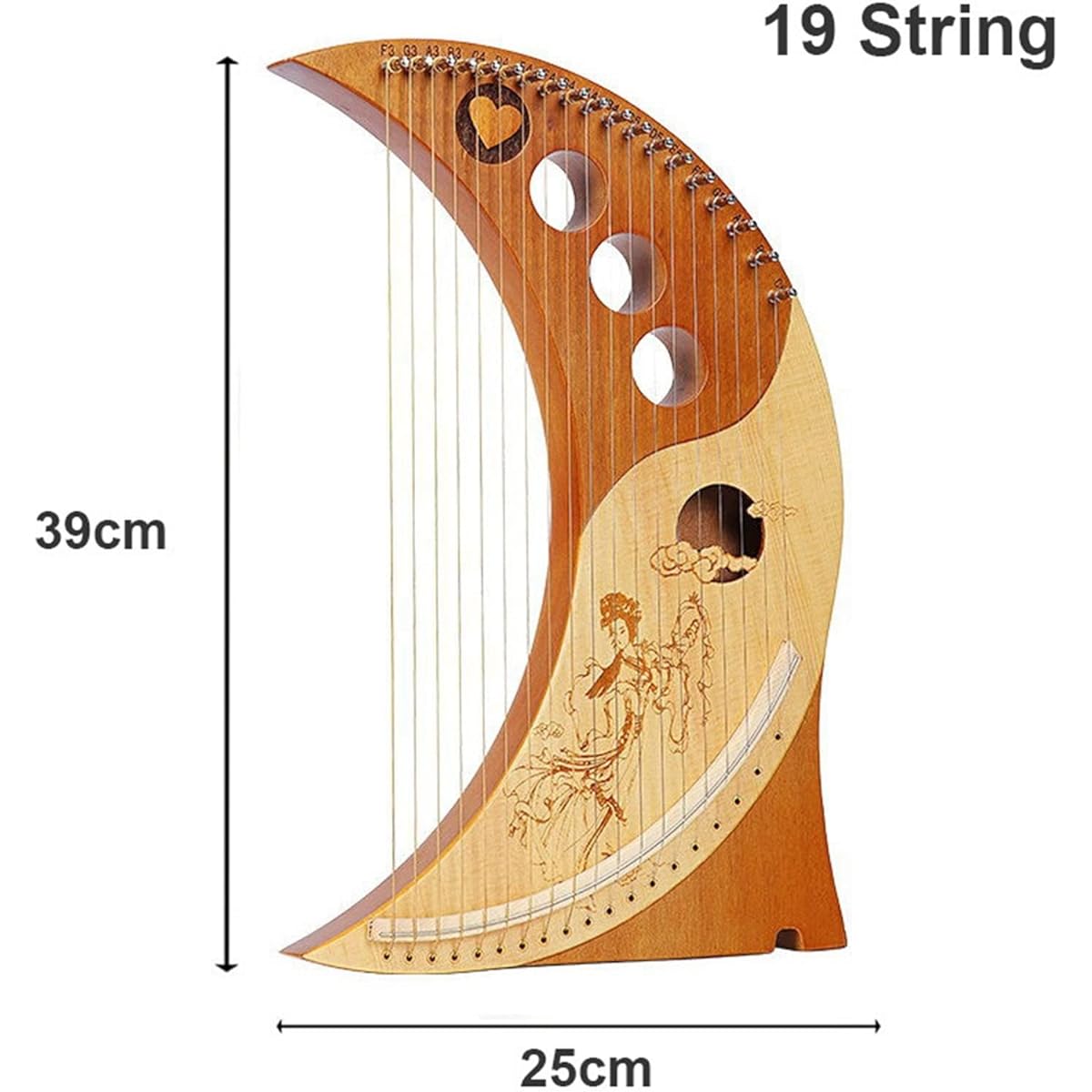 WowZza 19 String Lyre Piano Solid Wood Portable String Lyre for Beginners