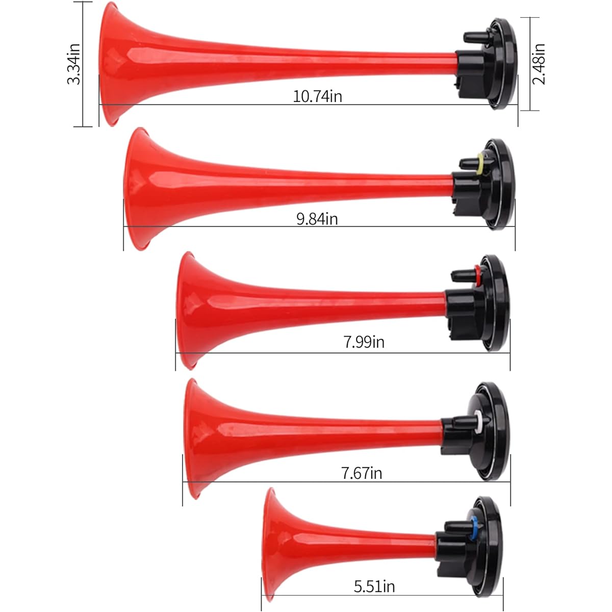 AOLIHAN Musical Air Horn Loud Five Trumpet La Cucaracha Music Sound Horn Full Complete Kit with Mounting Wires and Buttons Red 12V (LACUKARACHA Kit)