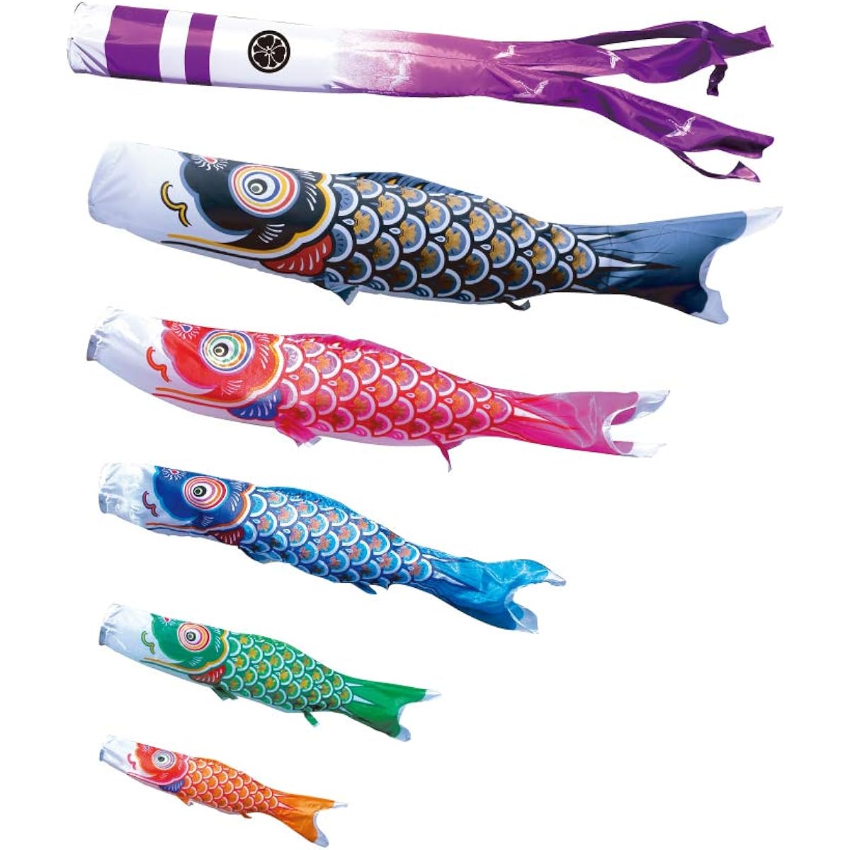 Tokunaga Koinobori Taisho 3m 8-piece set 5 koi carp Large set 003-874 Pole sold separately Name and family crest sold separately Koinobori