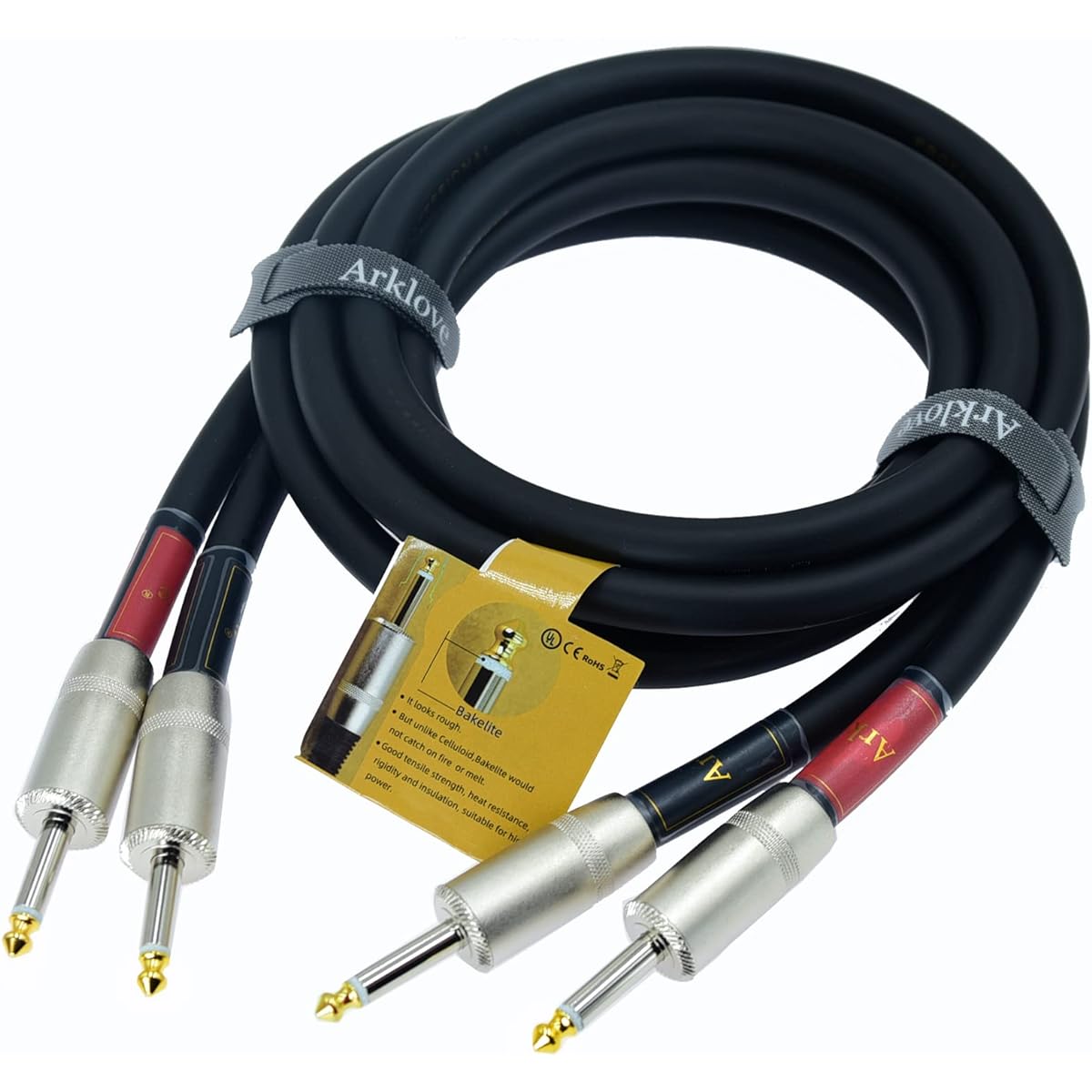 Arklove 2 Pack 30ft 1/4" to 1/4" Speaker Cabinet Cable Amplifier Connection Heavy Duty 12 Gauge Patch Cord TS1/4 Male Audio Speaker Cable 12AWG Wire for DJ PA