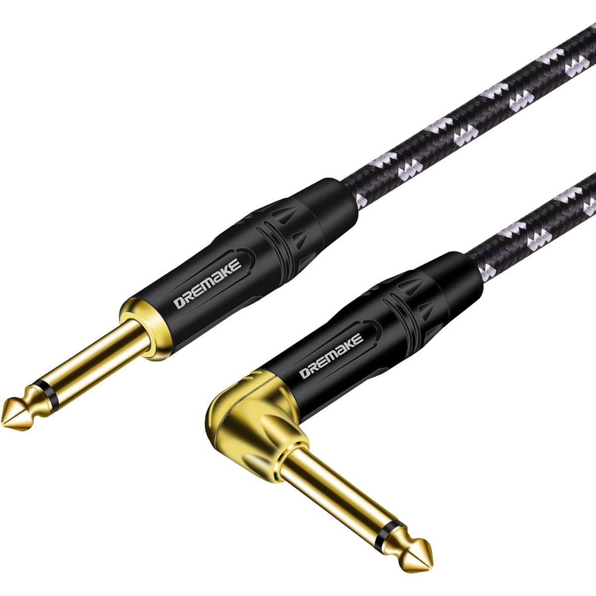 DREMAKE Straight to Light Angel Patch Cable Black/White Tweed 1/4" Cable 1/4" (6.3mm) for Guitar Amplifier 15' Acoustic Guitar Keyboard