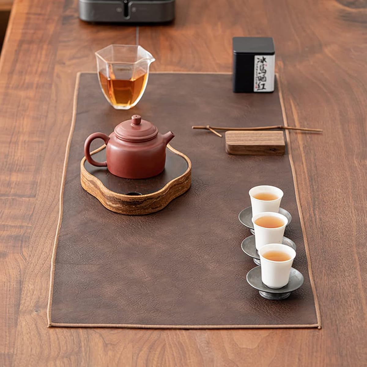 COMFEELING Waterproof PU Leather Table Runner 12x20 Inch Vintage Coffee/Tea Mat Heat Resistant & Wipe Clean Bedside Nightstand Cover