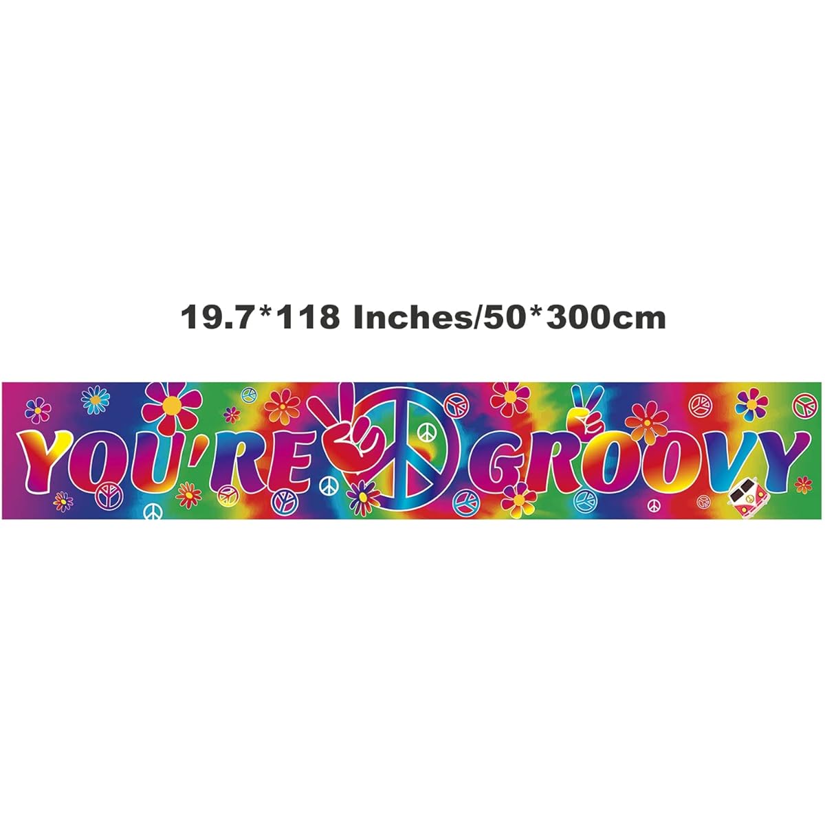 LOONELO Groovy Long Banner 118x19.7inch 60s Carnival Groovy Party Decorations Banner Groovy Photo Backdrop Party Supplies for Retro Hippie Party Decorations