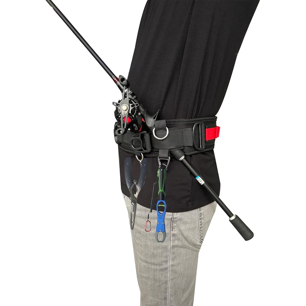 MiJiTrio Fishing Belt Set Fishing Waist Belt with 10 Hooks Wading Belt Fishing Supplies for Hanging Small Items Versatile Fishing Gear with 10 Hooks Outdoor Fishing Black Knit/Outdoor Belt