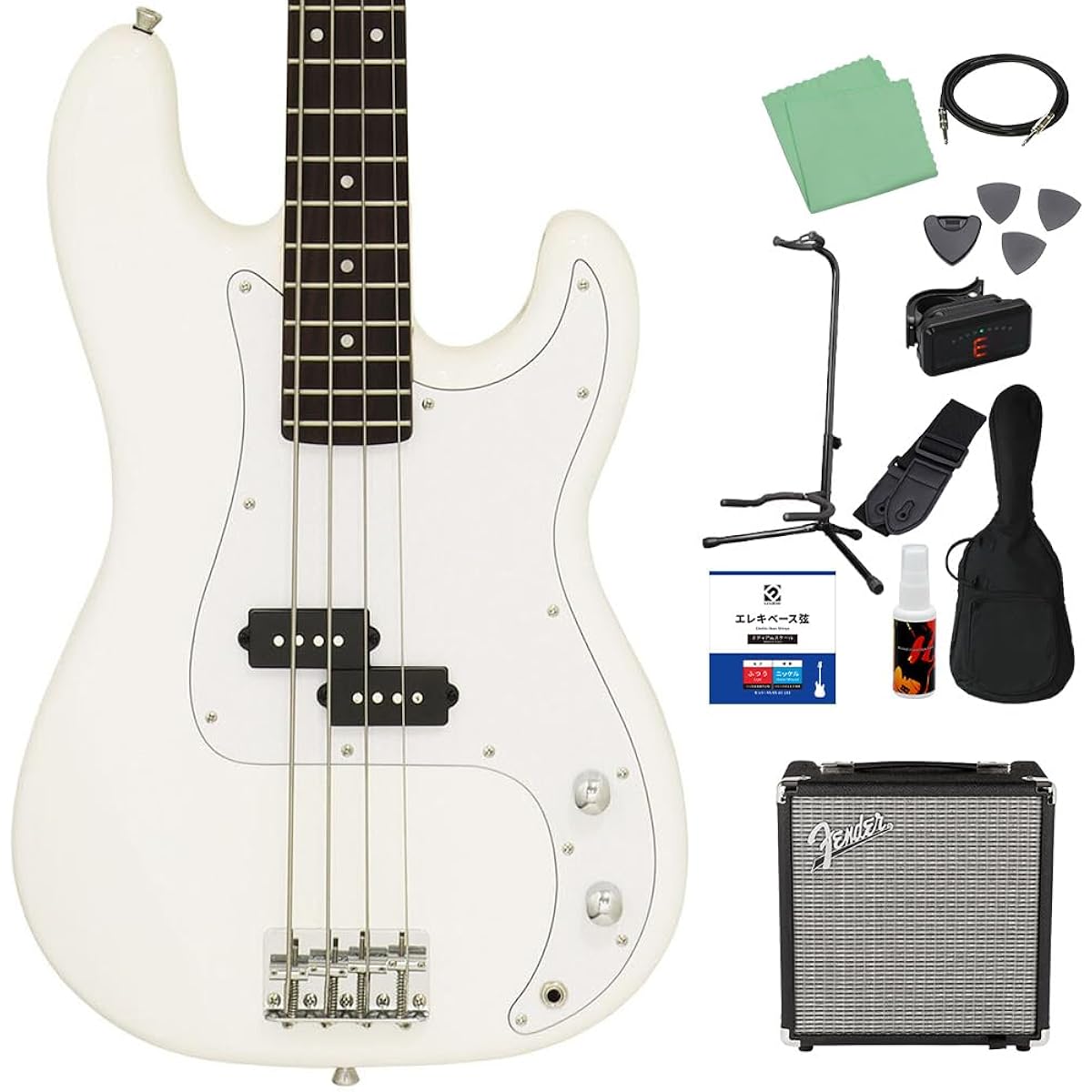 LEGEND LPB-Z WH Electric Bass Beginner 12-piece Set [Fender Amplifier Included] Precision Bass Type P-Ba White Legend