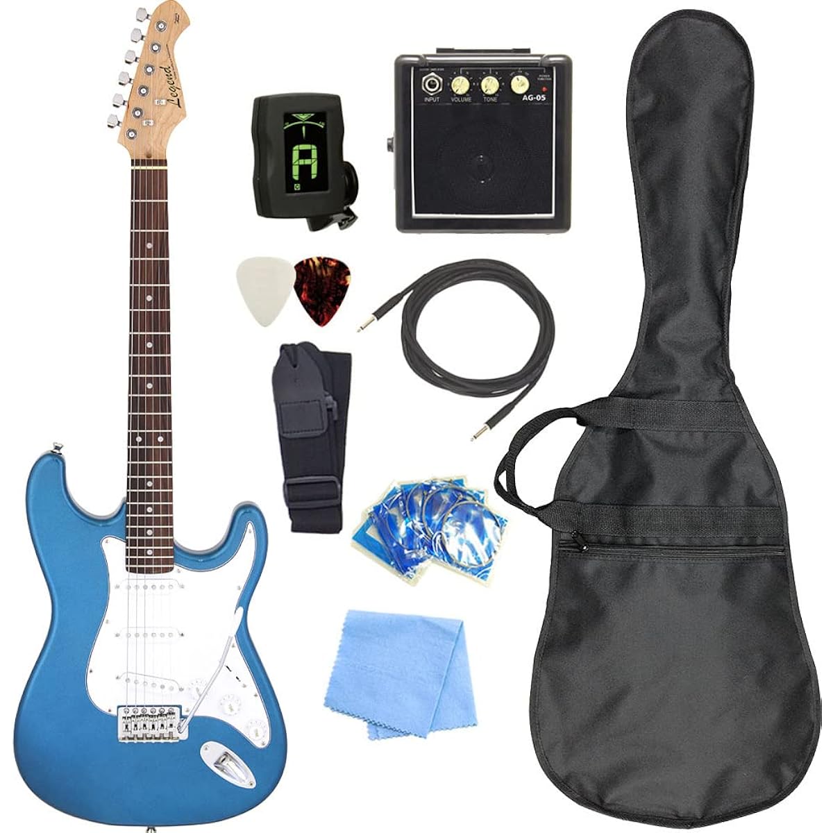 Electric guitar beginner set, Stratocaster type, with mini amp, 9-piece set, Legend LST-Z MBL [98765]