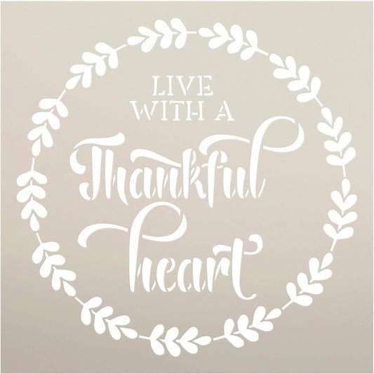 StudioR12 "Live with a Thankful Heart Stencil with Liath by StudioR12 | DIY Rustic Fall Family Home Decor | Simple Words Wall Art | Craft & Paint Wood Sign | Reusable Mylar Template | Choice of Sizes 9 x 9 inch STCL3144