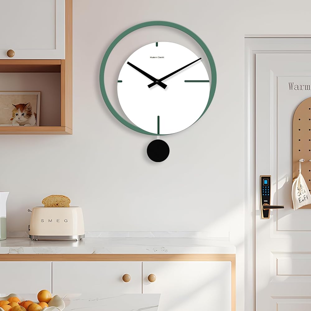 Wall Clock, Silent Wall Clock, Small Continuous Second Hand, Scandinavian Simple Wall Clock, Unique Art Wall Clock, Wall Clock as a Decoration or Gift, Pendulum Clock, Wall Clock, Stylish, Housewarming Gift, 29.8*29.8*5.5cm Wall Clock (Green A1)