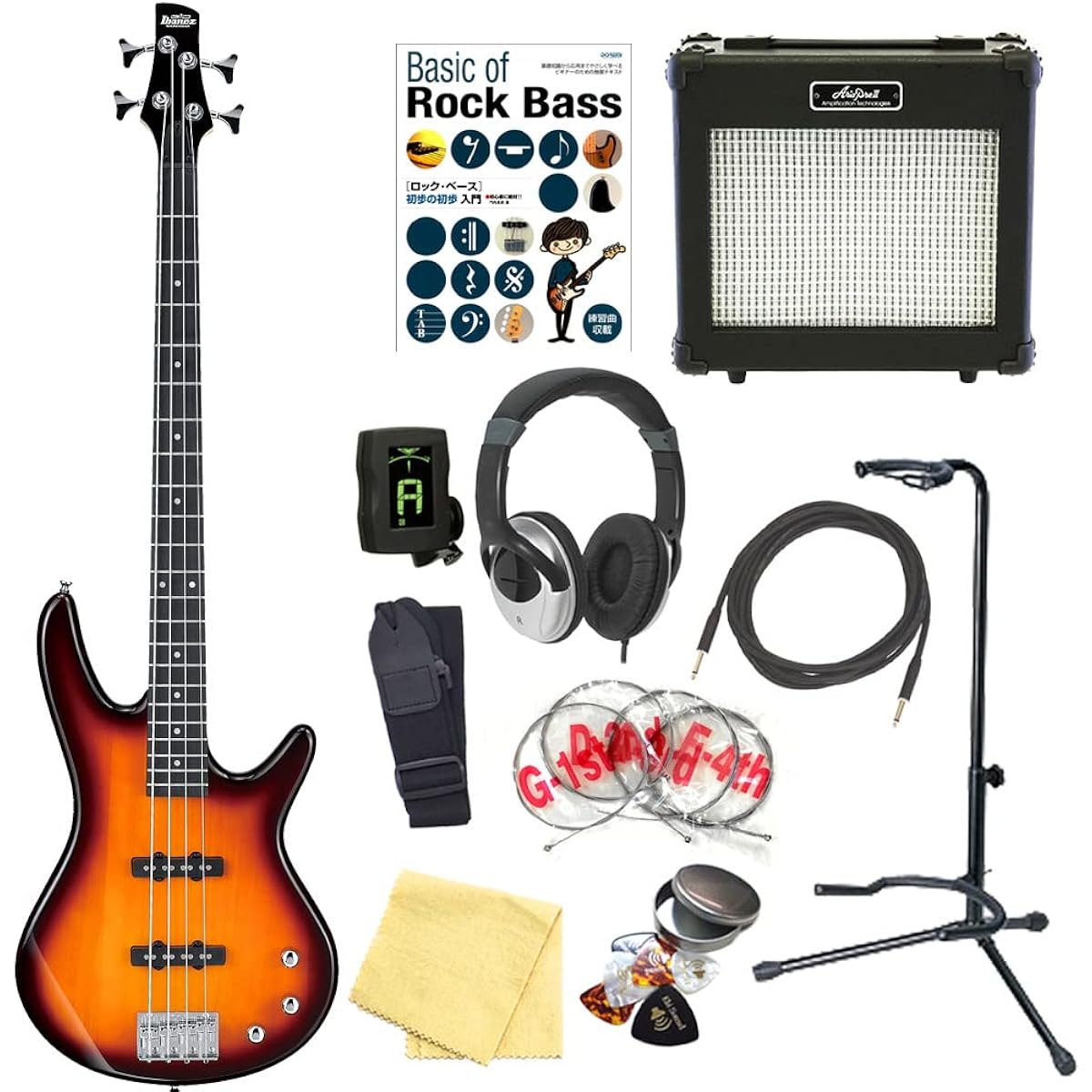 Ibanez GSR180 BS 4-string electric bass guitar for beginners, 13-piece set