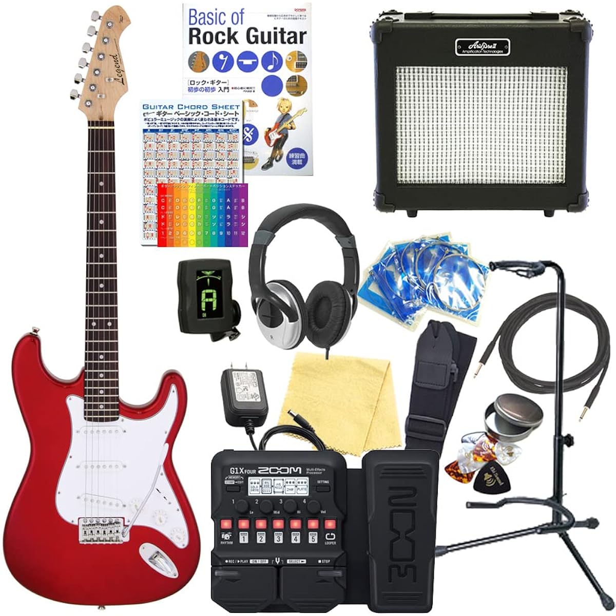 Electric Guitar Beginner Set Stratocaster Type 18-piece Set Legend LST-Z CA [ZOOM G1XFour Multi-Effector Included]