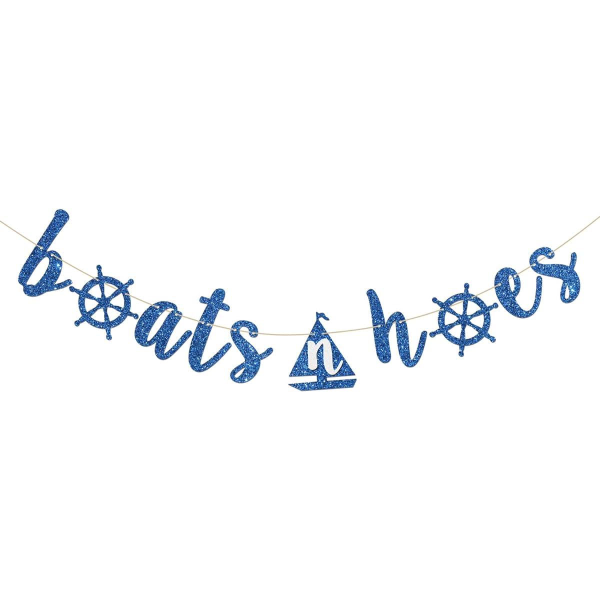 INNORU Boats n Hoes Banner Nautical Theme Party Decorations Baby Shower Wedding Party Birthday Bachelorette Party Decorations Navy Blue Glitter