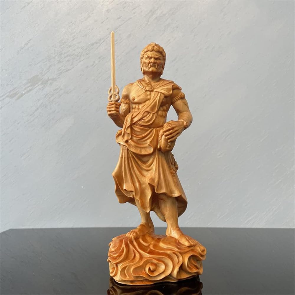 Wooden Carved Buddha Statue, Fudo Myoo Standing Statue, Natural Cliff Kashiwagi Buddha Statue Figure, Buddha Statue, Healing, Peace of Mind, Decorative Buddha Statue, Amulet, Amulet, Principal Image, Wooden Ornament (Height 18cm x Width 8cm x Depth 6.5cm