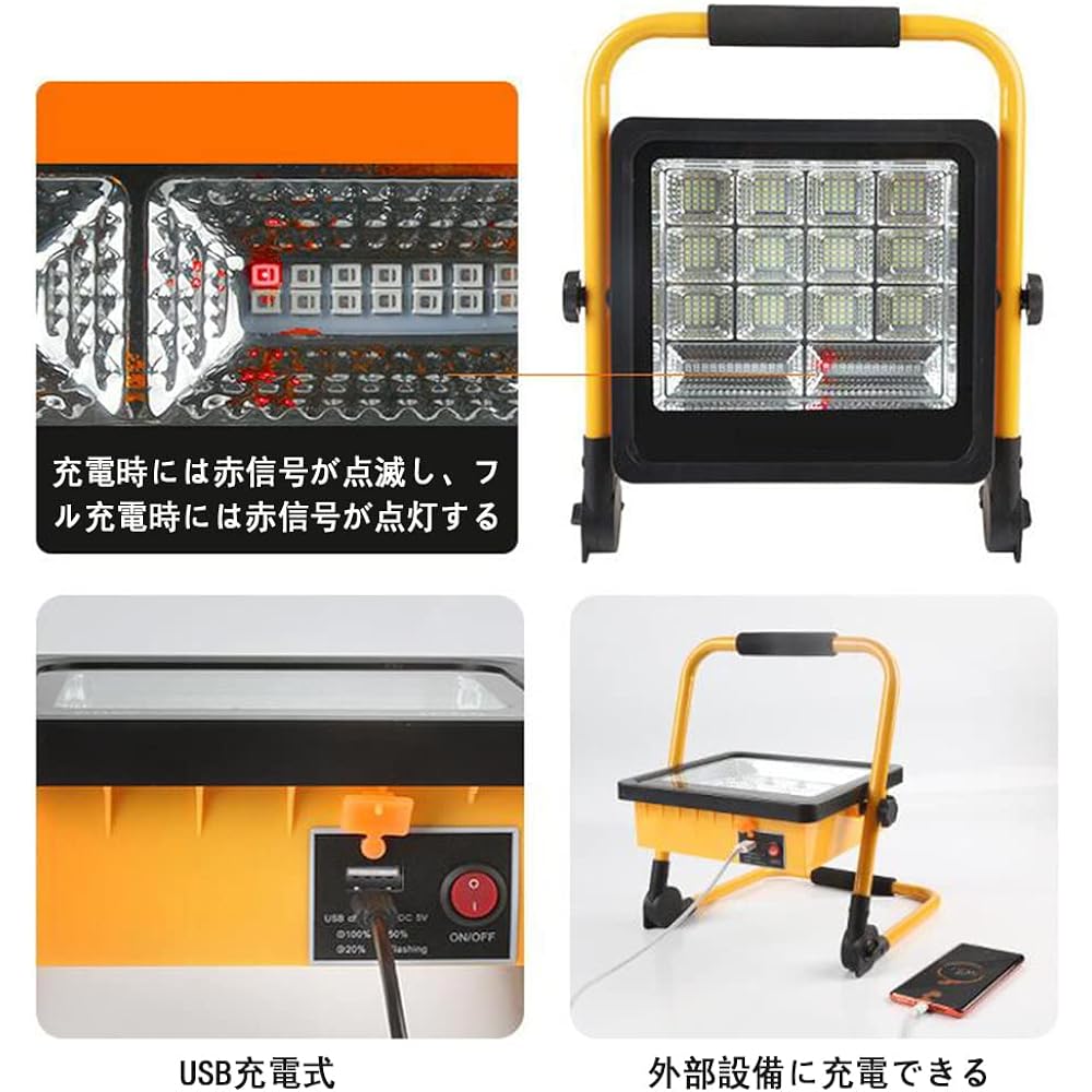 Makilight LED Floodlight 100W Solar Energy Rechargeable Portable Floodlight Work Light Equipped with 15000mAh Battery ABS Material Foldable USB Port SOS Mode Lighting Night Work Disaster Prevention Outdoor