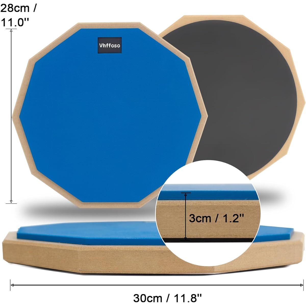112" Practice Drum Pad and Sticks Beginner Snare Drum Pad with Drum Sticks (2 Pairs) and Carry Bag Double-Sided Silent Drum Pad (Blue)