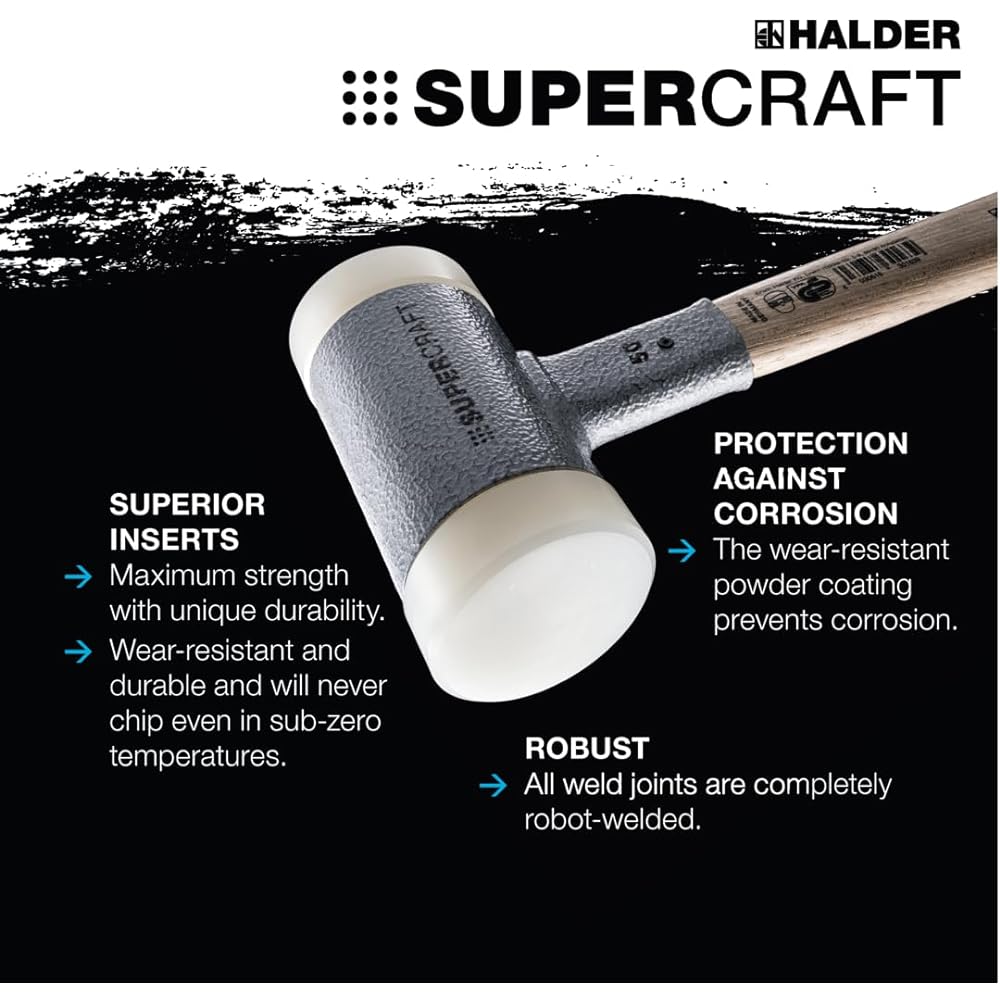 HALDER Shockless Recoilless Super Craft Hammer Steel Handle Nylon (White) Diameter 50 3377.050