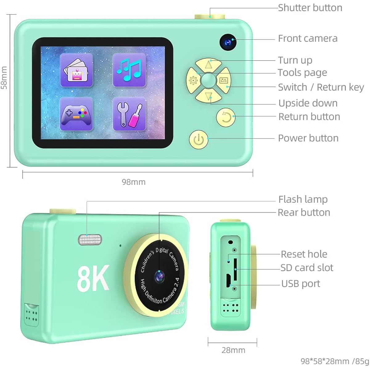 Digital Camera for Kids, FHD 1080P Digital Camera for Kids with 32GB SD Card, 8X Zoom Compact Point & Shoot Digital Camera, Portable Mini Kids Camera for Teens Students Boys Girls Tweens, Green