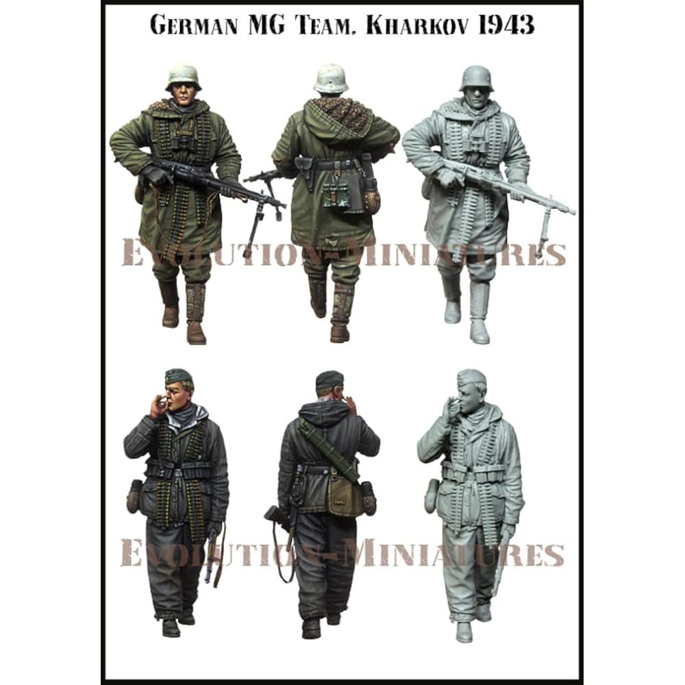 Evolution Miniatures 1/35 World War II German Machine Gun Team Moving Firing Team Kharkov 1943 Resin Kit EM-35219 Molding Color