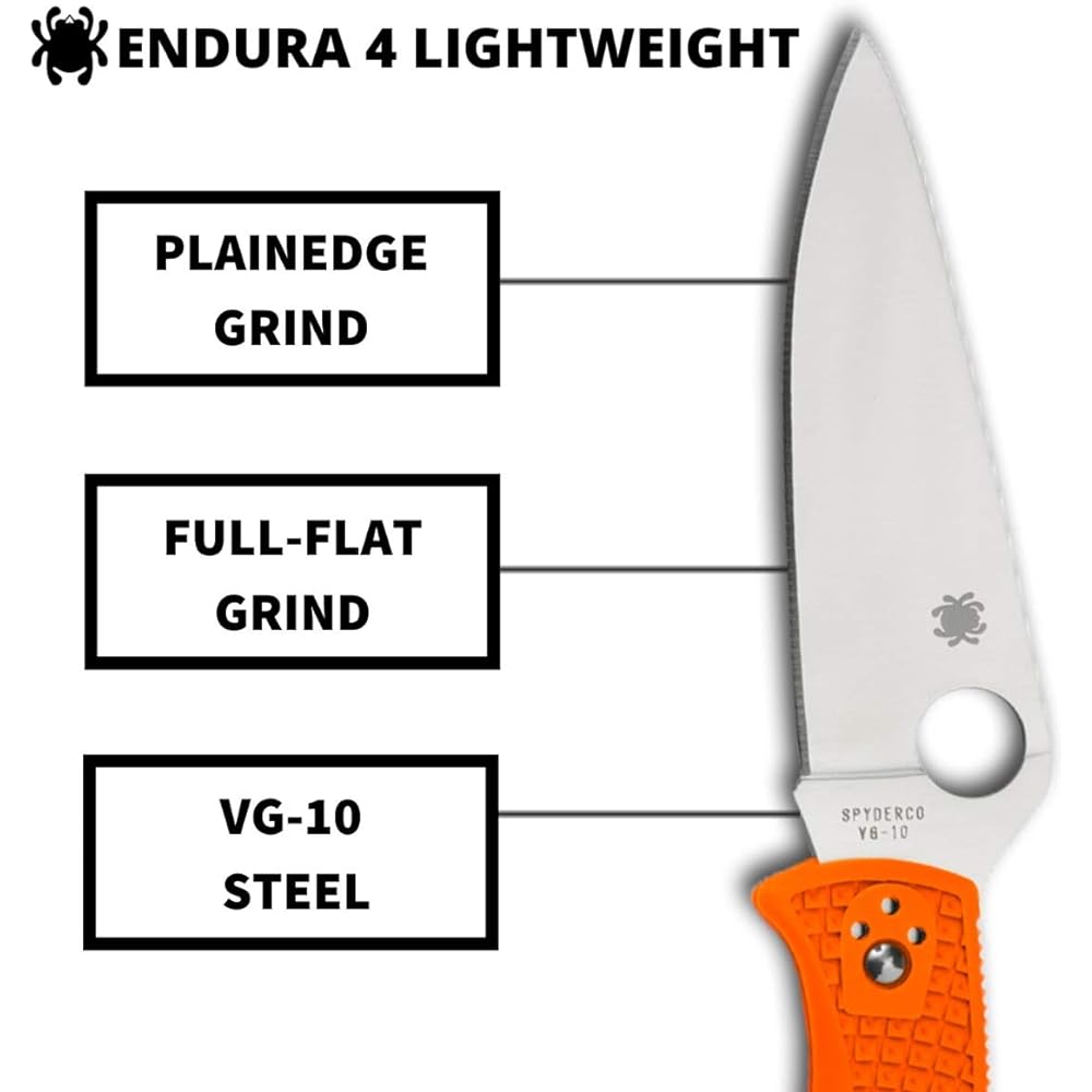Spyderco Endura 4 Full Flat Blade Orange Straight Blade C10FPOR
